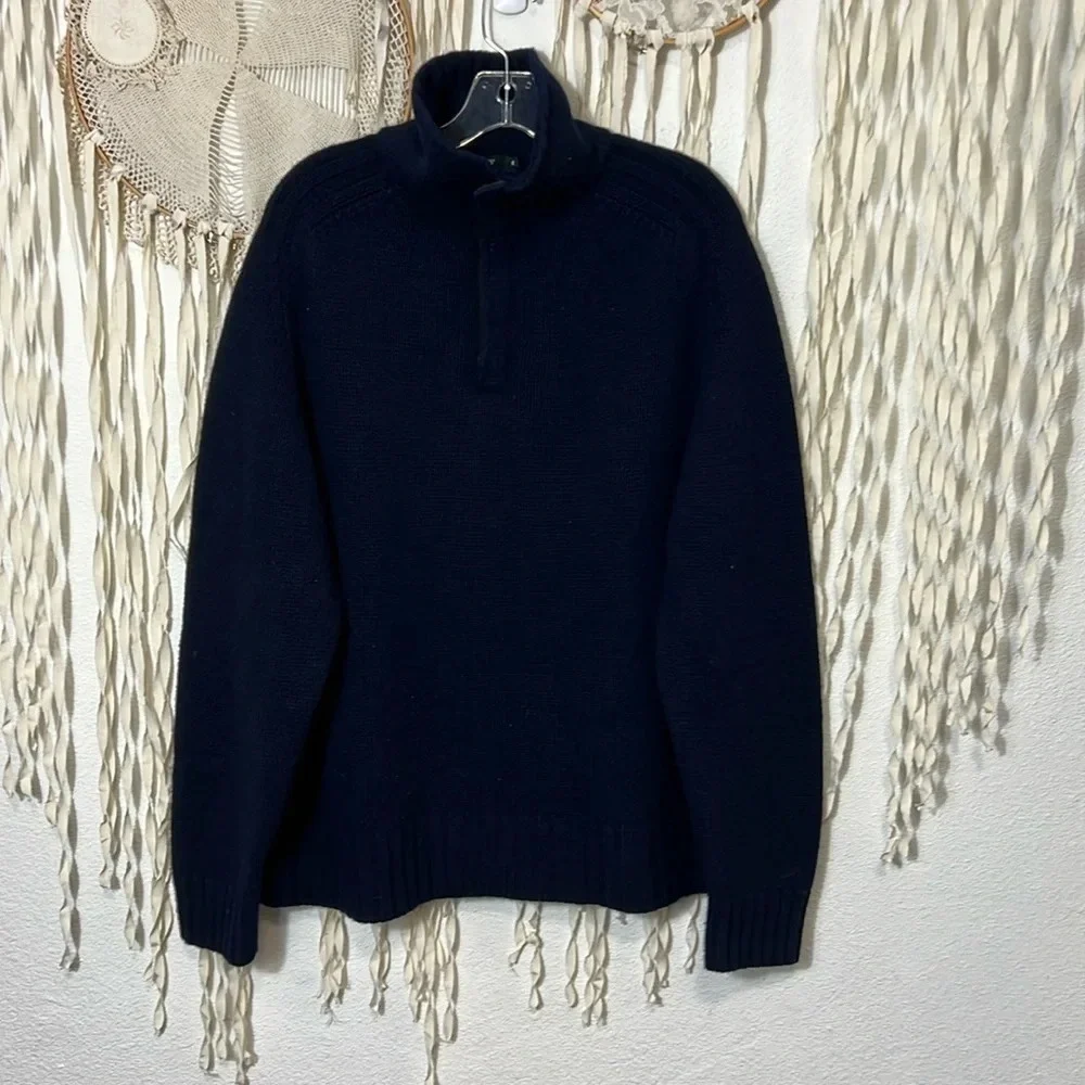 Men’s J. Crew Navy Lambswool hatter Button Pullover Sweater XL